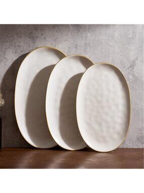 Stoneware Serving Platters Set White Rectangle Dinner Party Food Tray 3 Sizes